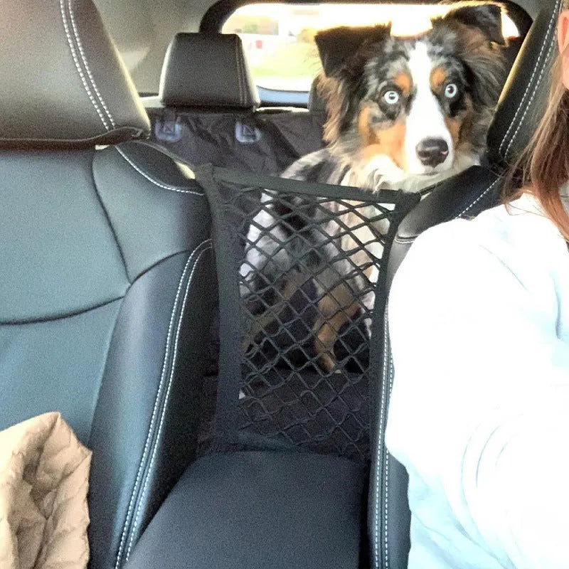 Black Oxford cloth car pet isolation net, 96g, packaged size 20 x 20 x 3cm, for back seat use