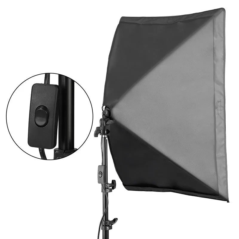 50x70cm photography softbox lighting kit with a 2 metre tall aluminium stand on a white background.