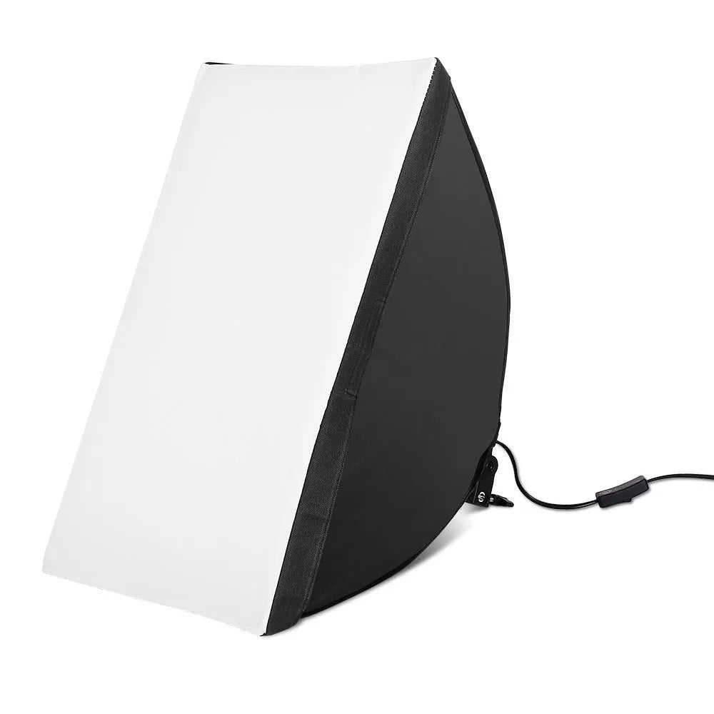 50x70cm photography softbox lighting kit with a 2 metre tall aluminium stand on a white background.