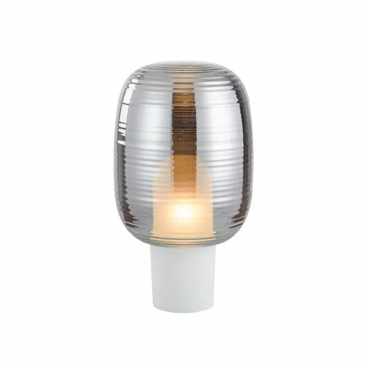 Glass table lamp in cognac colour with LED light source and push-button switch