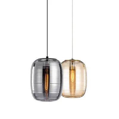 Glass table lamp in cognac colour with LED light source and push-button switch