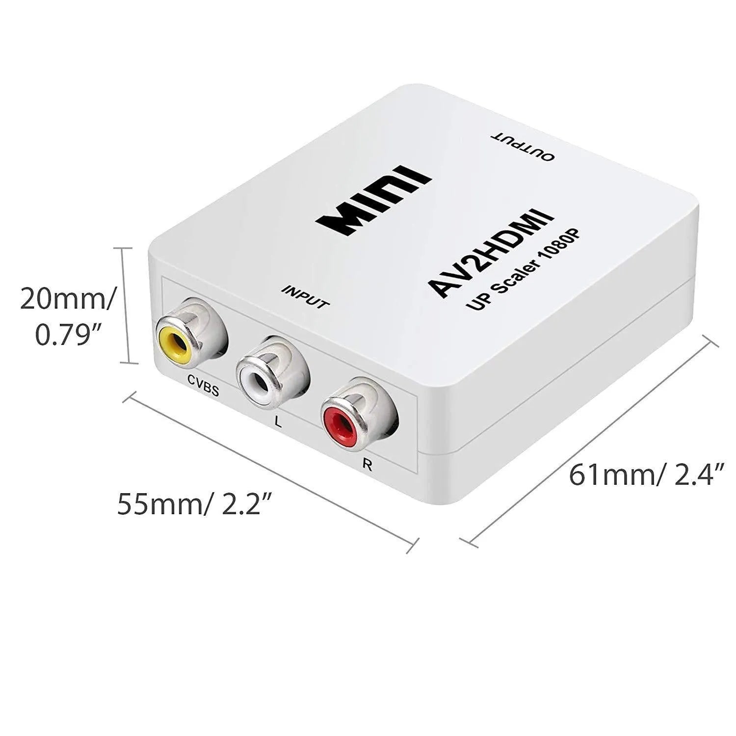 Black and white AV to HDMI video converter with 0.5m cable for 1080P resolution conversion