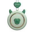 Mini bladeless neck fan with hanging rope shown in blue, pink, and green colour options.