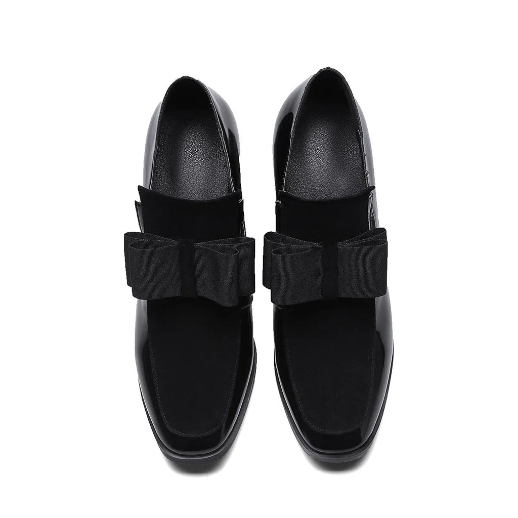 Black leather women's high heel shoes with thick heel and square toe design