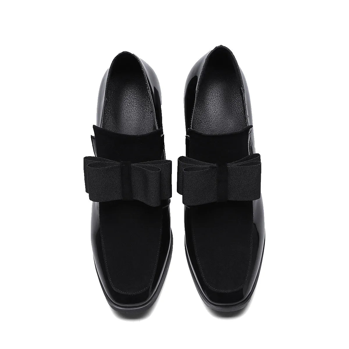 Black leather women's high heel shoes with thick heel and square toe design
