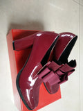 Black leather women's high heel shoes with thick heel and square toe design