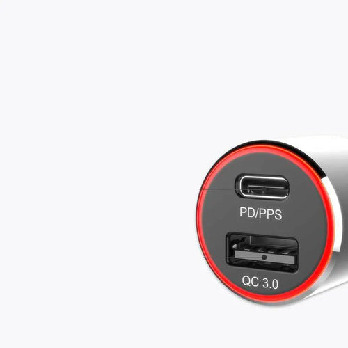 83W dual-port USB C and QC3.0 fast car charger with choice of C-C or Apple MFI cable bundles.