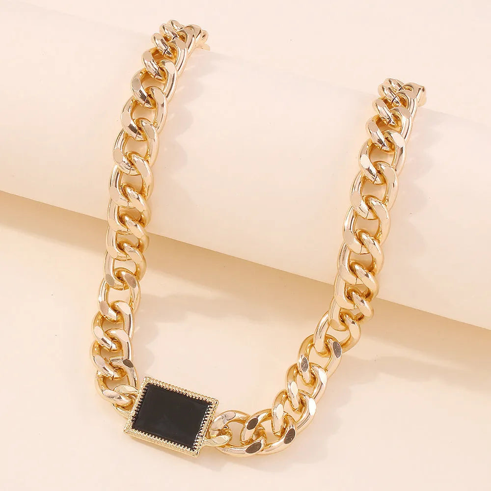 Gold geometric alloy necklace for women, adjustable 21-50cm circumference, pendant-free design on white background