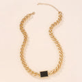 Gold geometric alloy necklace for women, adjustable 21-50cm circumference, pendant-free design on white background