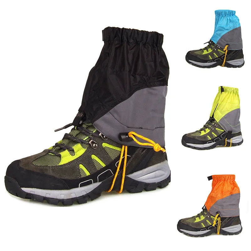 Splash-proof nylon foot cover in black on a rocky trail background, 22cm by 20cm unisex gaiter.