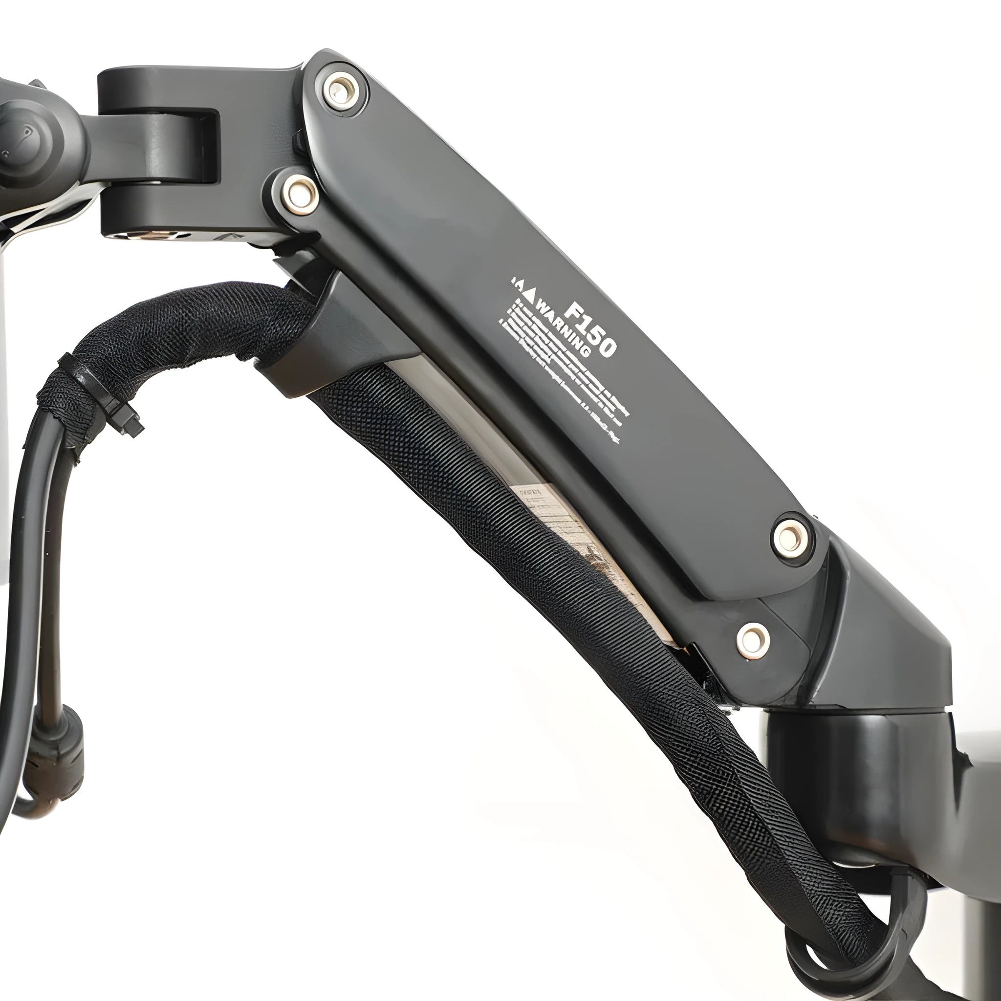 Black wall-mounted computer monitor stand with telescopic lifting arm and rotating VESA bracket