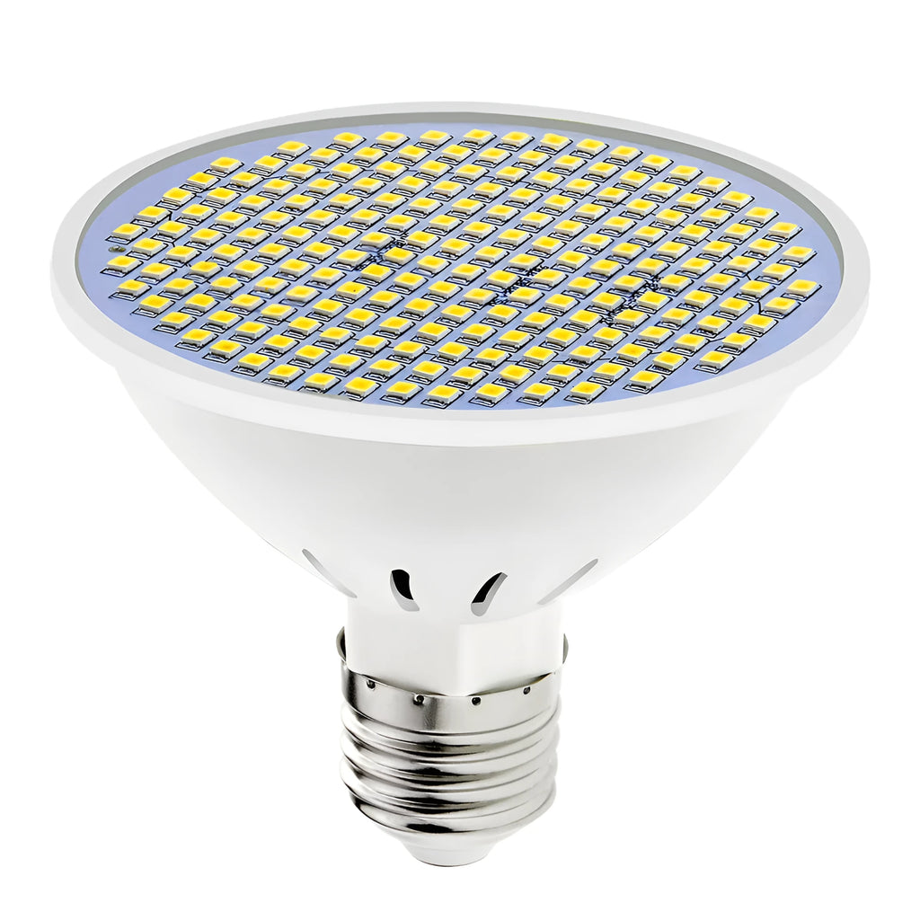 E27 LED lamp cup bulb with PC body showing warm white and cool white lighting options