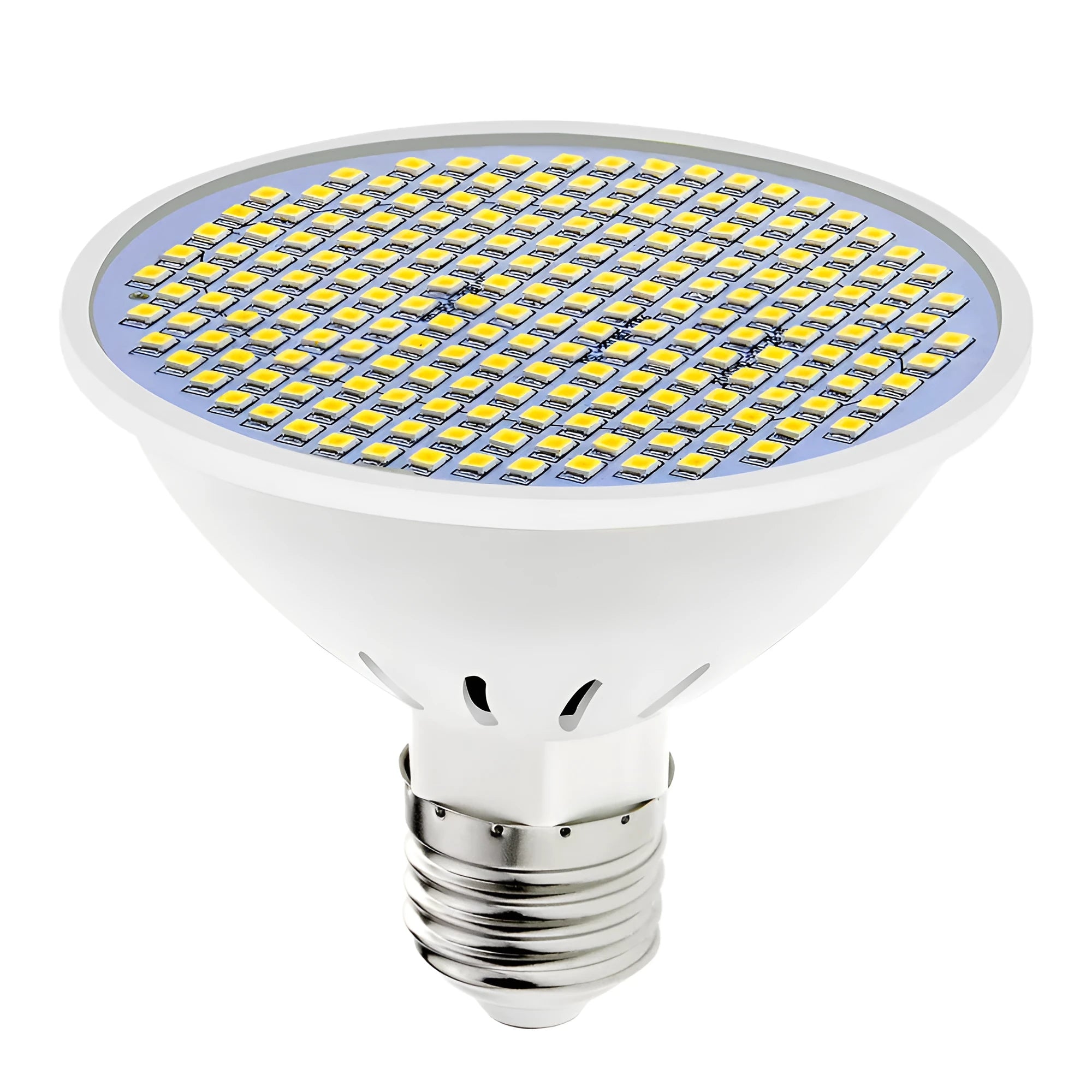 E27 LED lamp cup bulb with PC body showing warm white and cool white lighting options