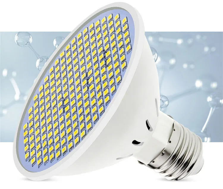 E27 LED lamp cup bulb with PC body showing warm white and cool white lighting options