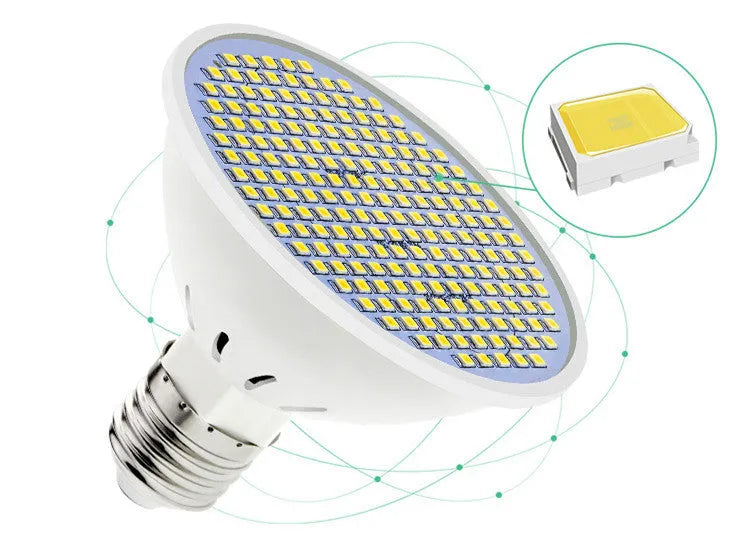 E27 LED lamp cup bulb with PC body showing warm white and cool white lighting options
