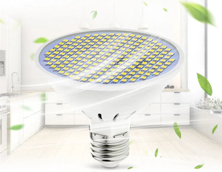 E27 LED lamp cup bulb with PC body showing warm white and cool white lighting options
