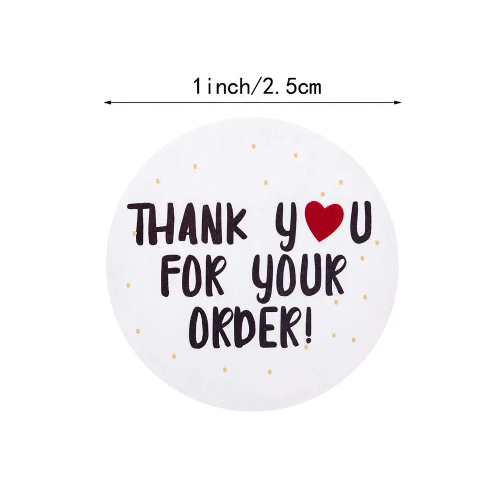 Round white 'Thank You For Ordering' sticker 2.5cm on a roll of 500 copper plate labels