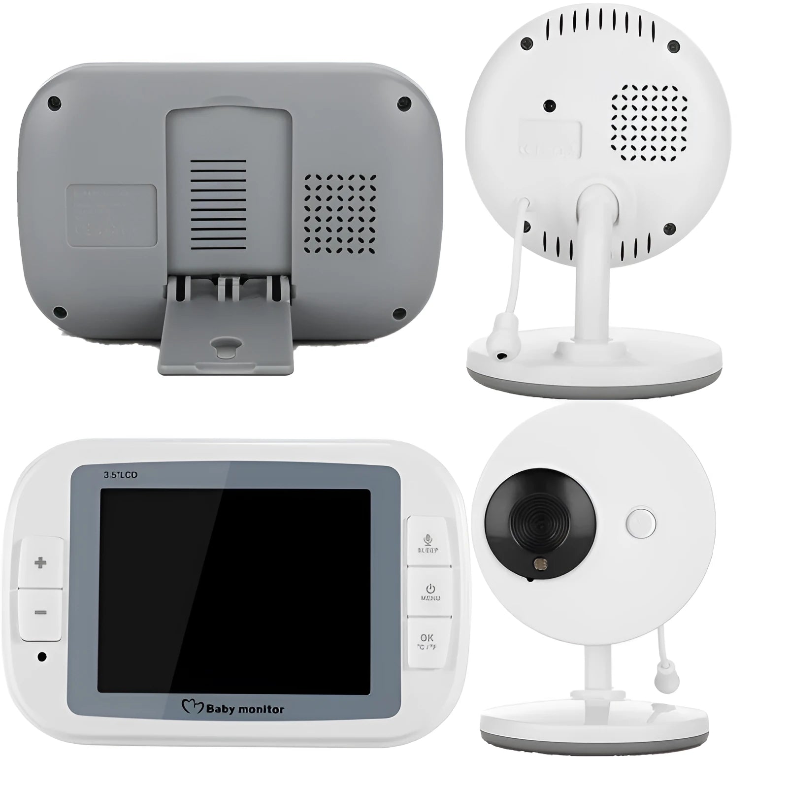 White 3.5 inch digital wireless baby monitor with night vision camera and temperature display