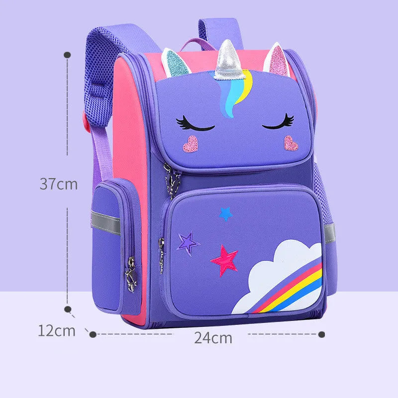Primary school bag with printing design in royal blue, purple, pink or blue colours for children grades 1-6