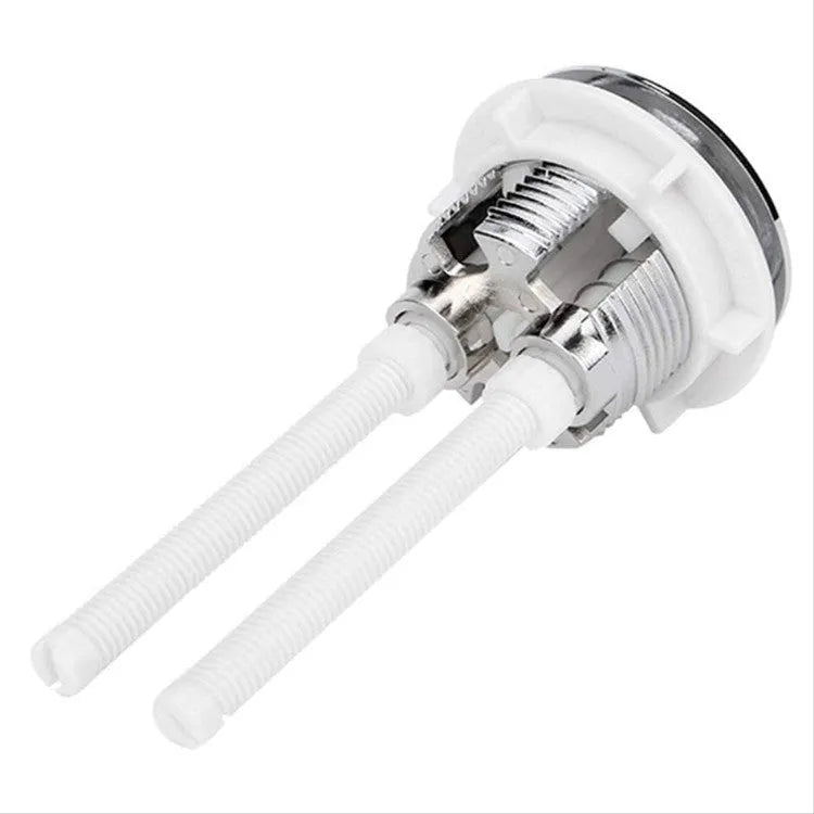Round white ABS plastic toilet flush button with two press buttons for single or full flush control