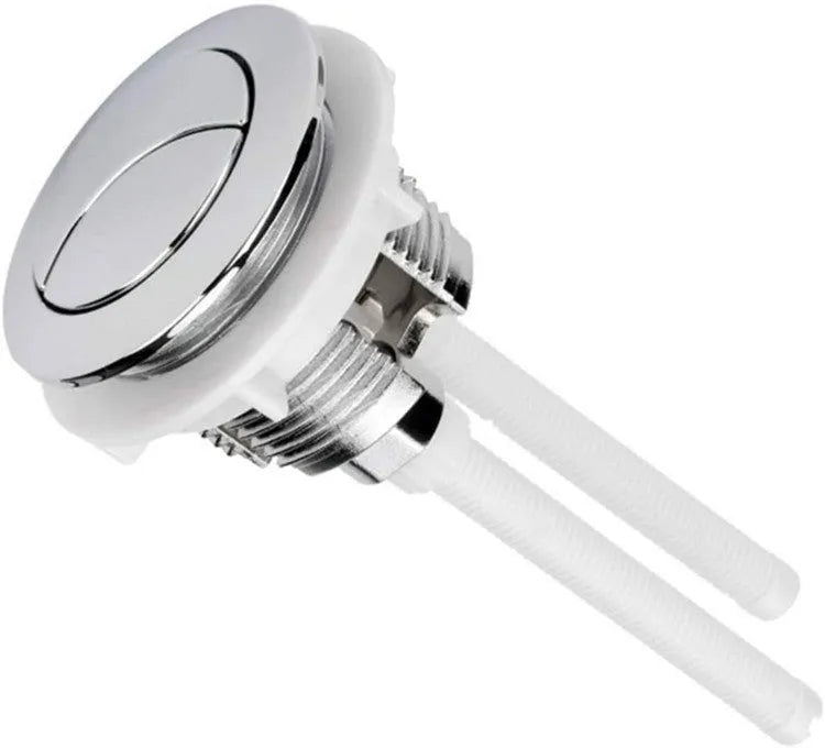 Round white ABS plastic toilet flush button with two press buttons for single or full flush control