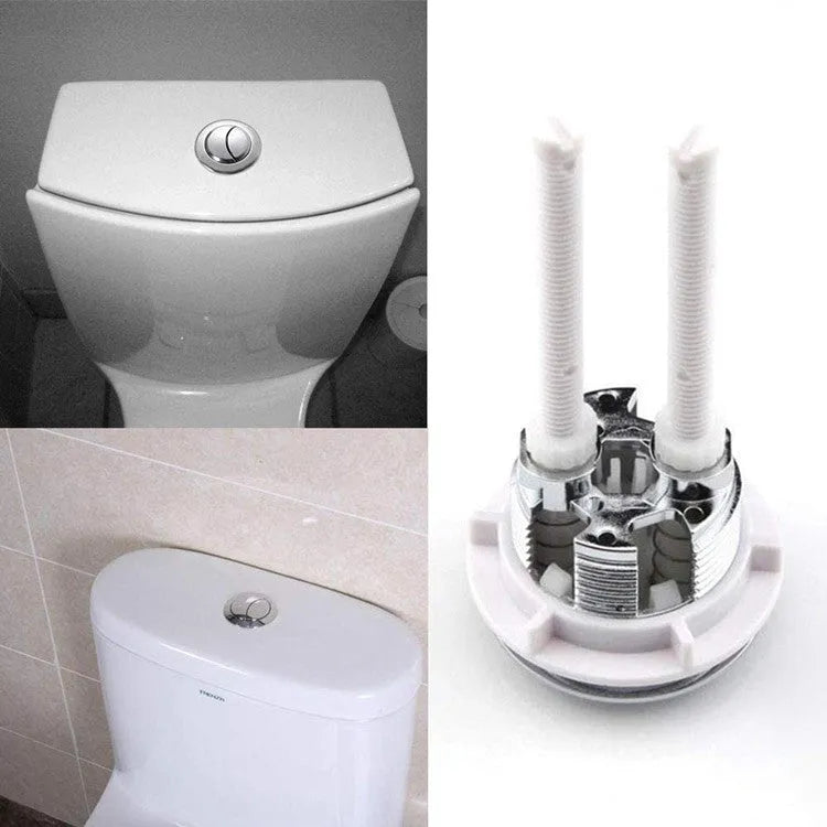 Round white ABS plastic toilet flush button with two press buttons for single or full flush control