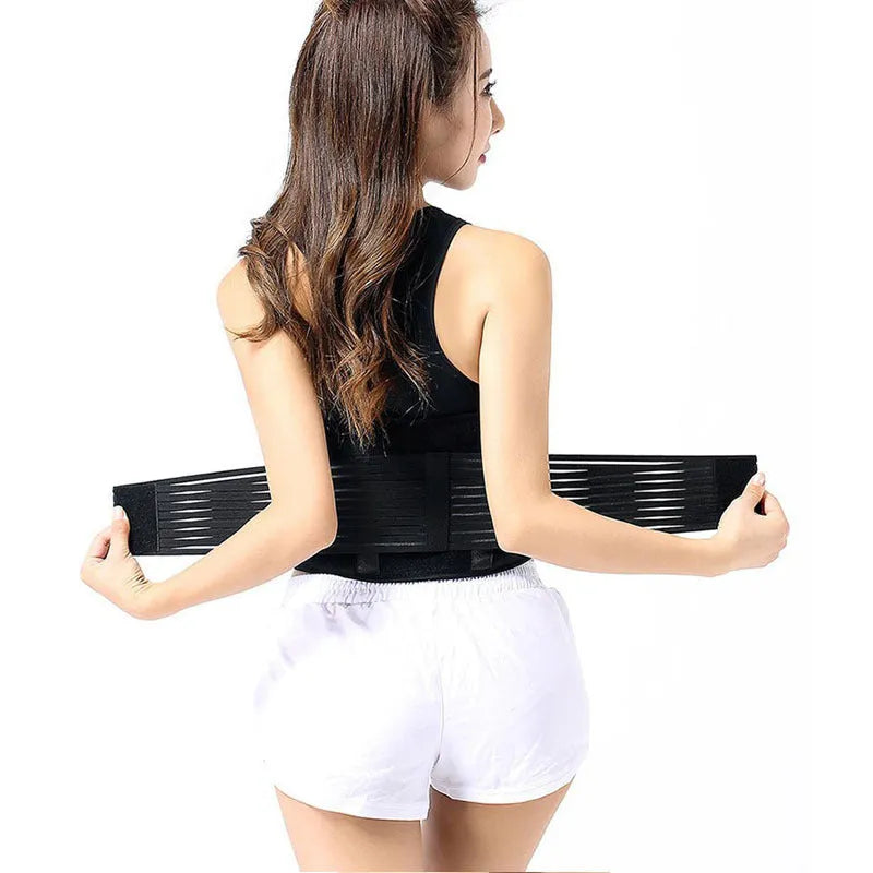 Self-heating magnetic waist protection belt in elastic cloth material showing black and beige colour options
