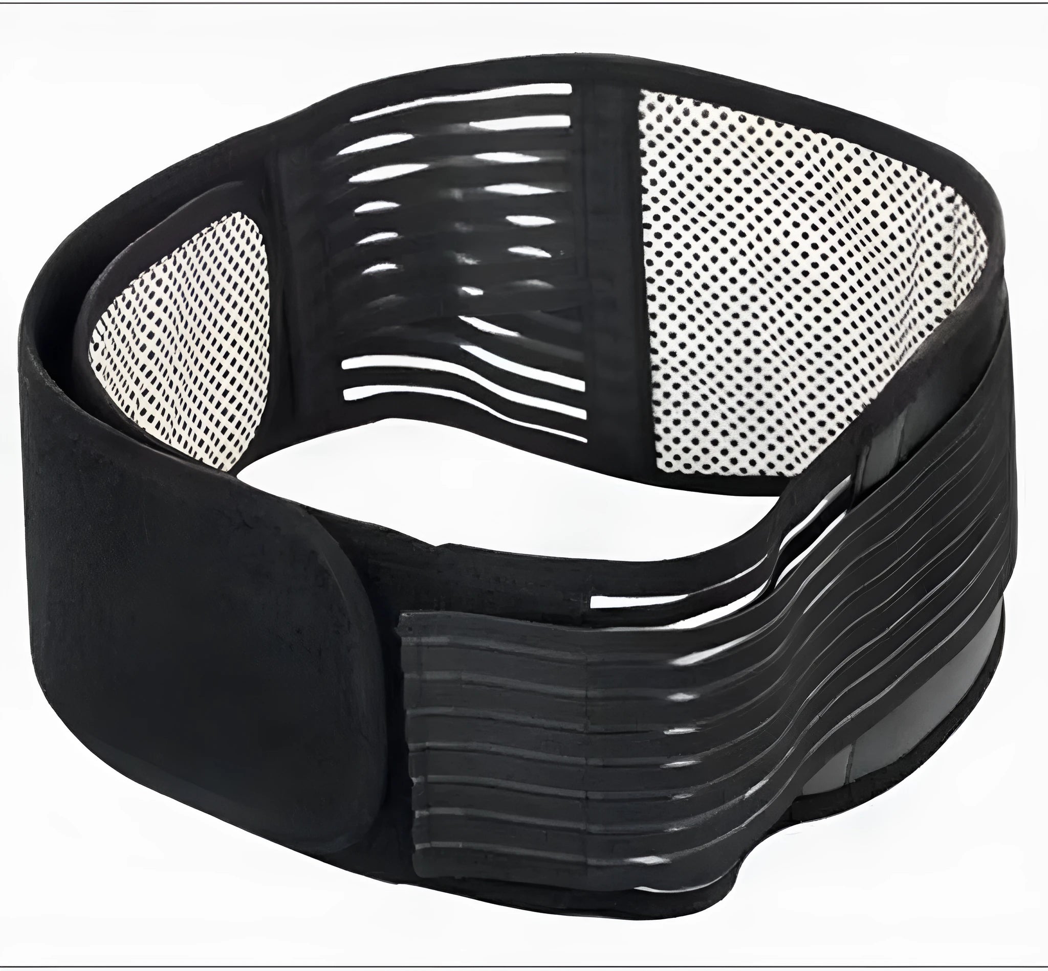 Self-heating magnetic waist protection belt in elastic cloth material showing black and beige colour options