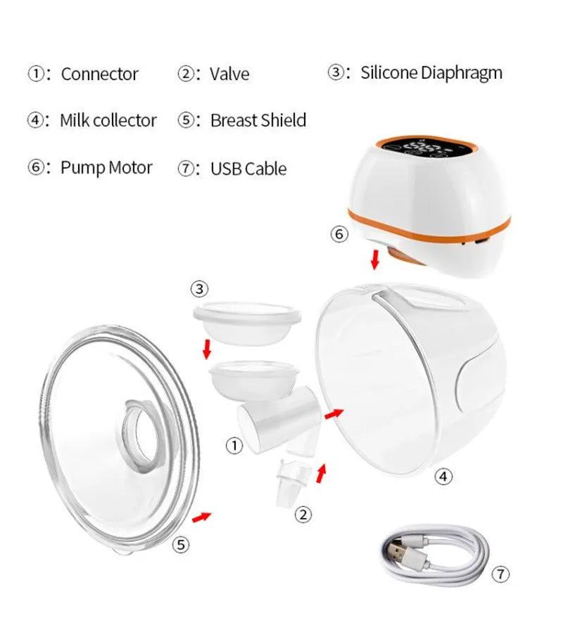 V.Coool white 180ml wearable electric breast pump made of silicone with LCD silicon horn