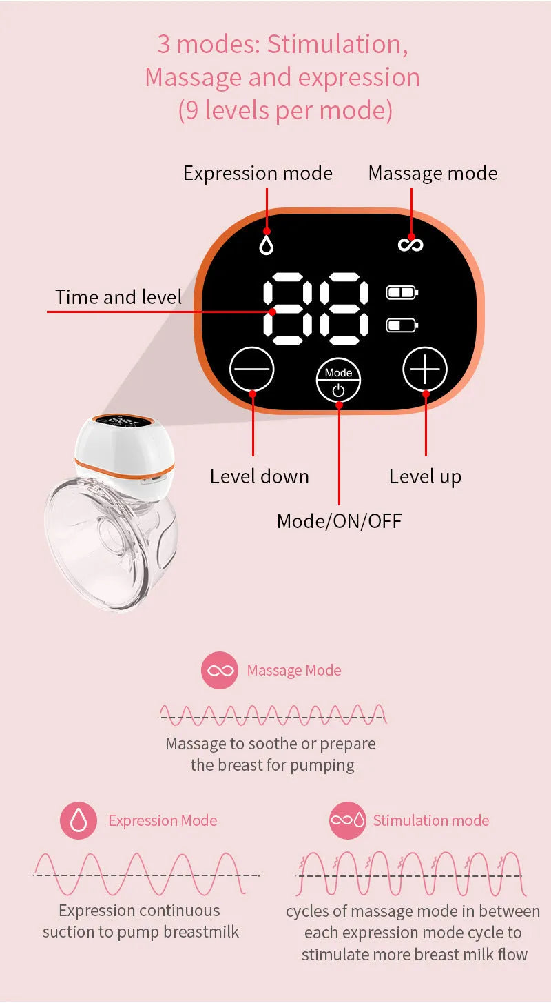 V.Coool white 180ml wearable electric breast pump made of silicone with LCD silicon horn