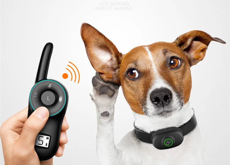 Black and orange waterproof remote dog training collar with handheld transmitter