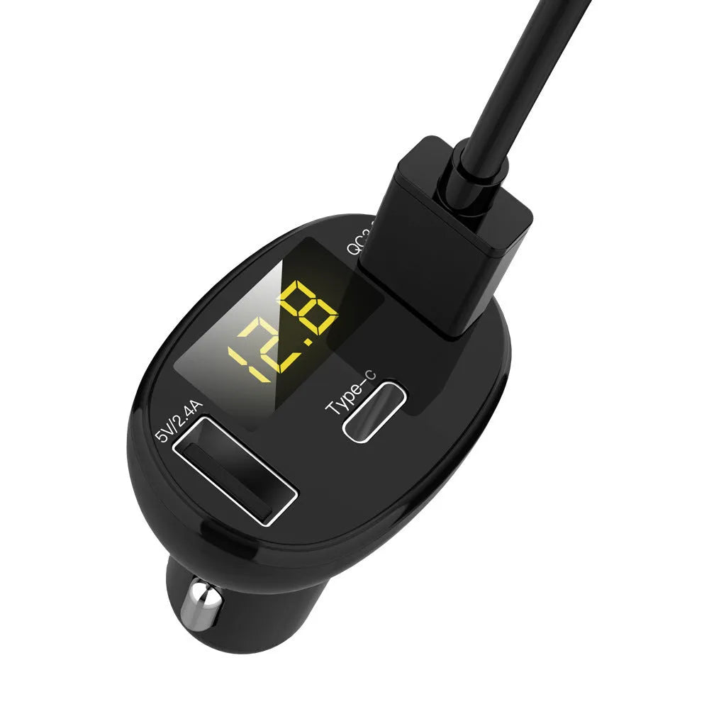 C02 digital display car charger in black ABS casing with single USB port
