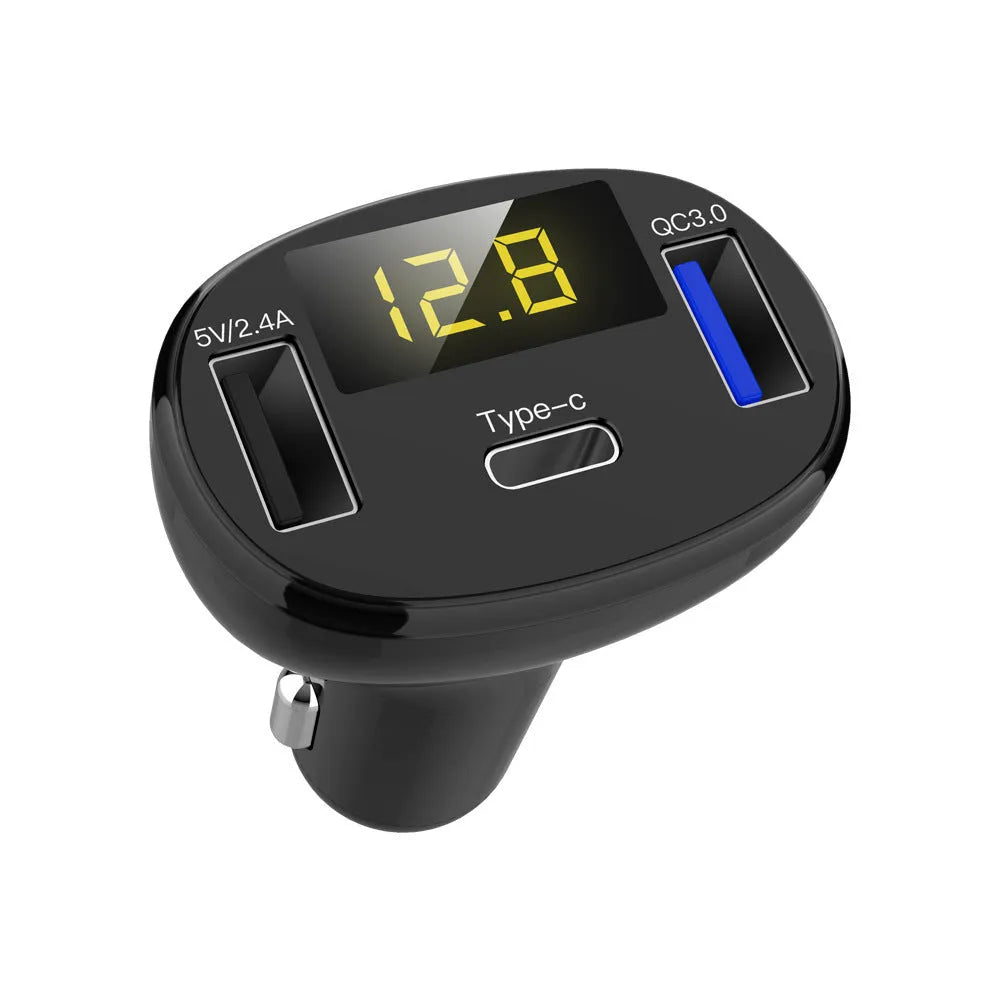 C02 digital display car charger in black ABS casing with single USB port