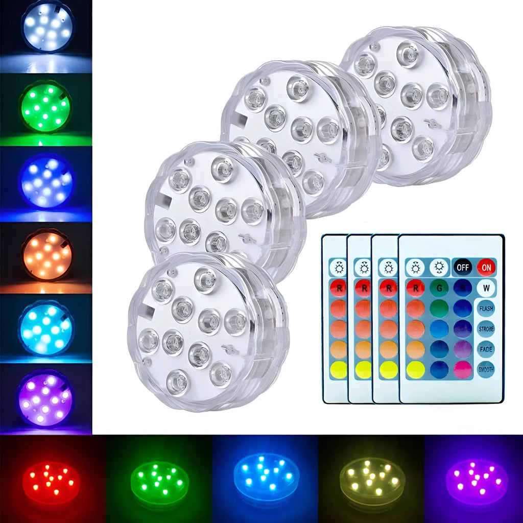 Round waterproof diving light with remote control for swimming pools and garden decoration