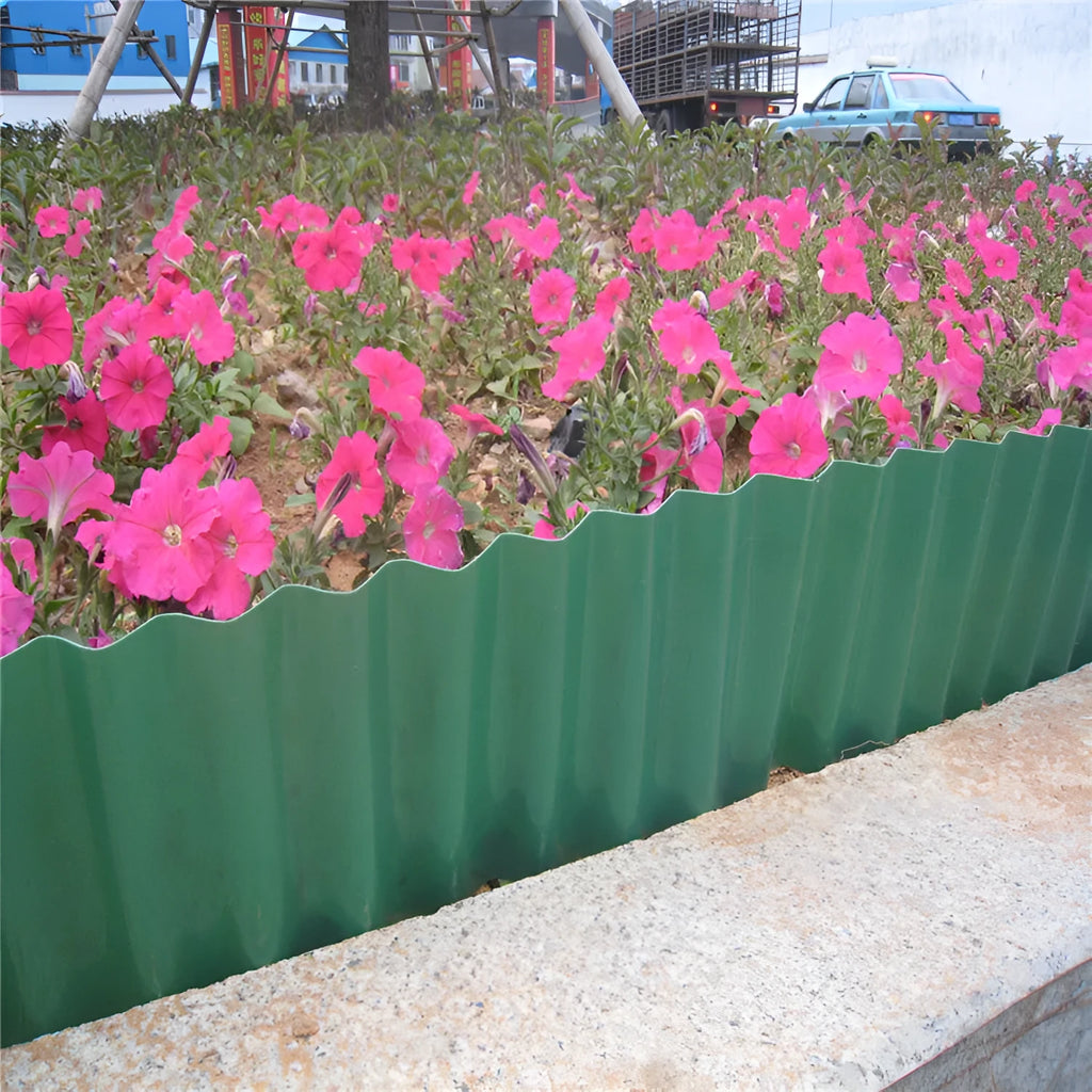 Green imitation stone PP plastic garden fence roll inserted into ground, available in 10cm 15cm or 20cm height