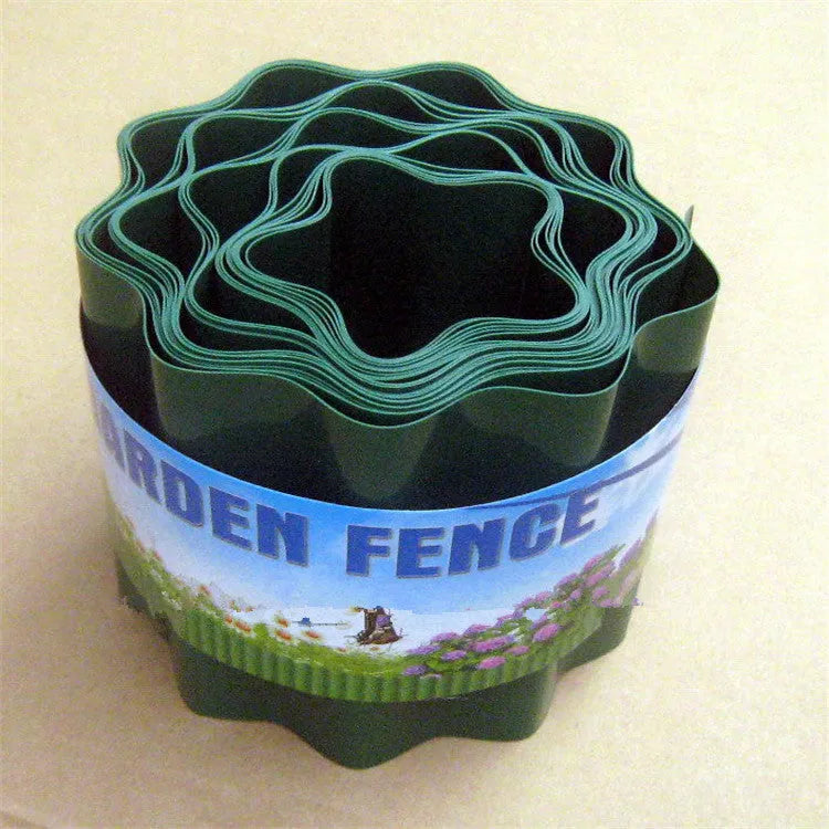 Green imitation stone PP plastic garden fence roll inserted into ground, available in 10cm 15cm or 20cm height