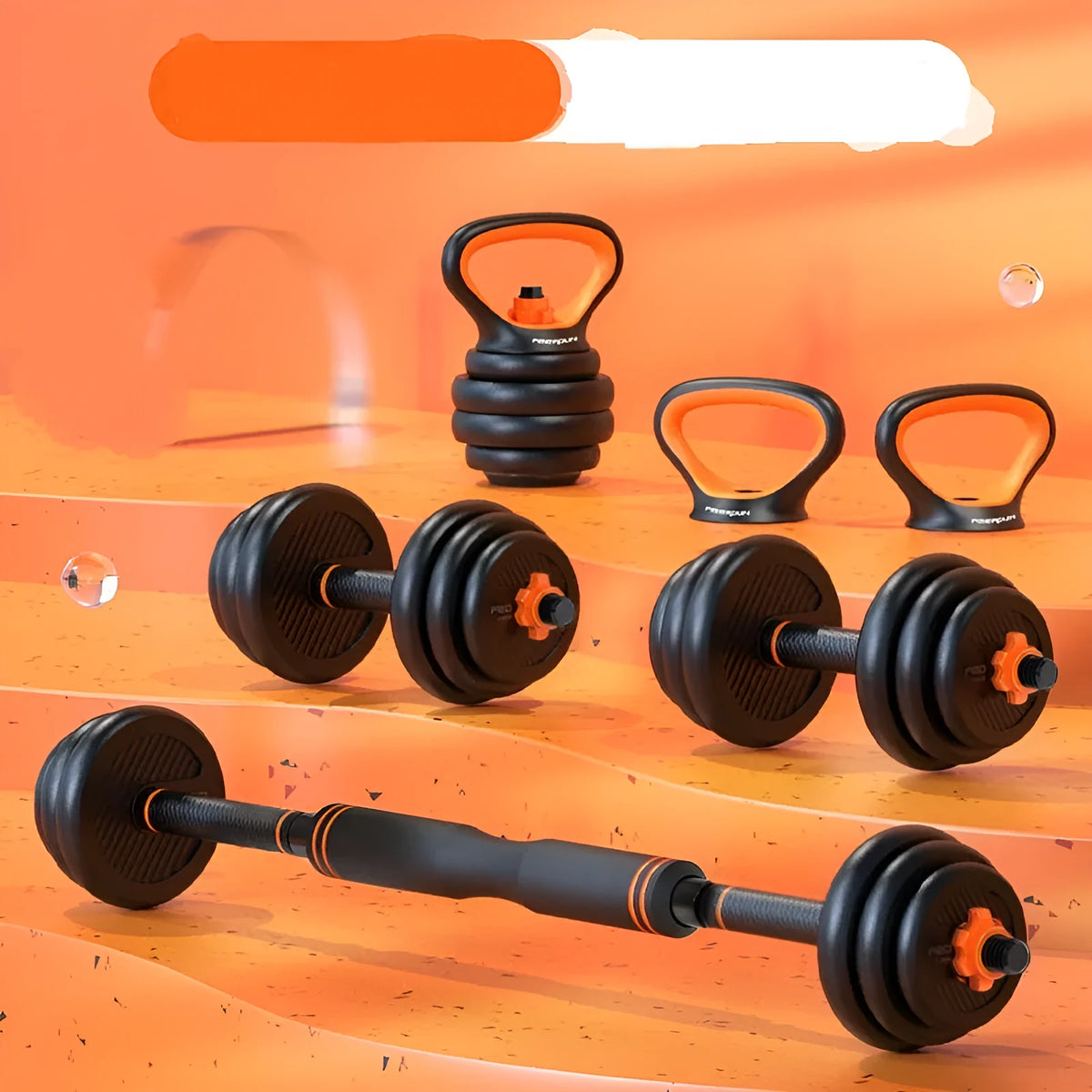 10kg adjustable detachable dumbbell set with PE plates, two dumbbell bars, barbell connector, and kettlebell handle