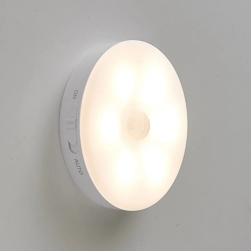 Wireless body sensing LED night light with motion detection for hallway and cabinet use