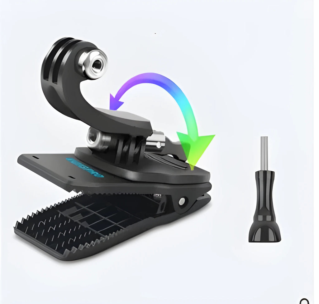 GoPro backpack mounting clip with 360-degree rotation for action cameras
