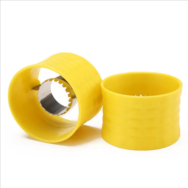 Yellow manual corn grinder thresher with corn-shaped design and PP handle.