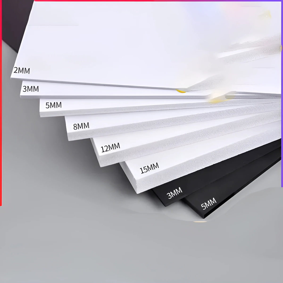 Hard foam board in black or white, sizes 20x30cm to 122x122cm, thickness 1-18mm for DIY and model making