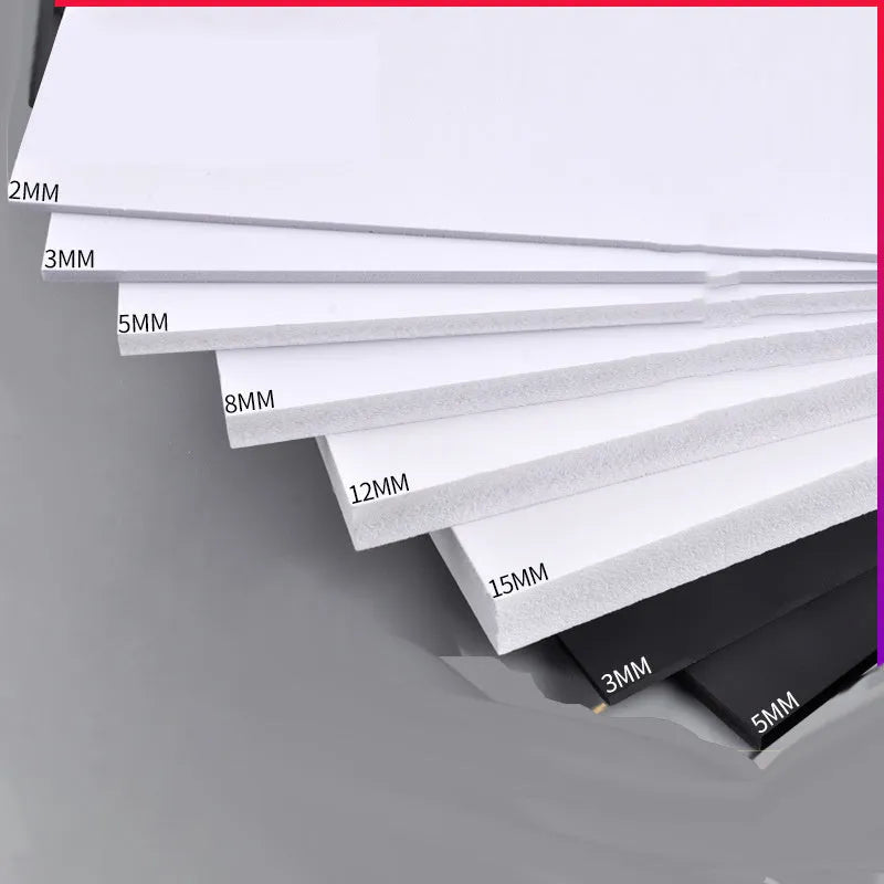 Hard foam board in black or white, sizes 20x30cm to 122x122cm, thickness 1-18mm for DIY and model making