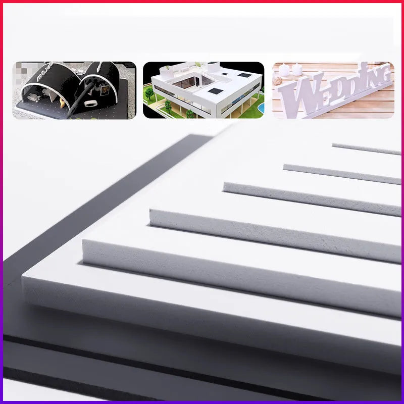 Hard foam board in black or white, sizes 20x30cm to 122x122cm, thickness 1-18mm for DIY and model making