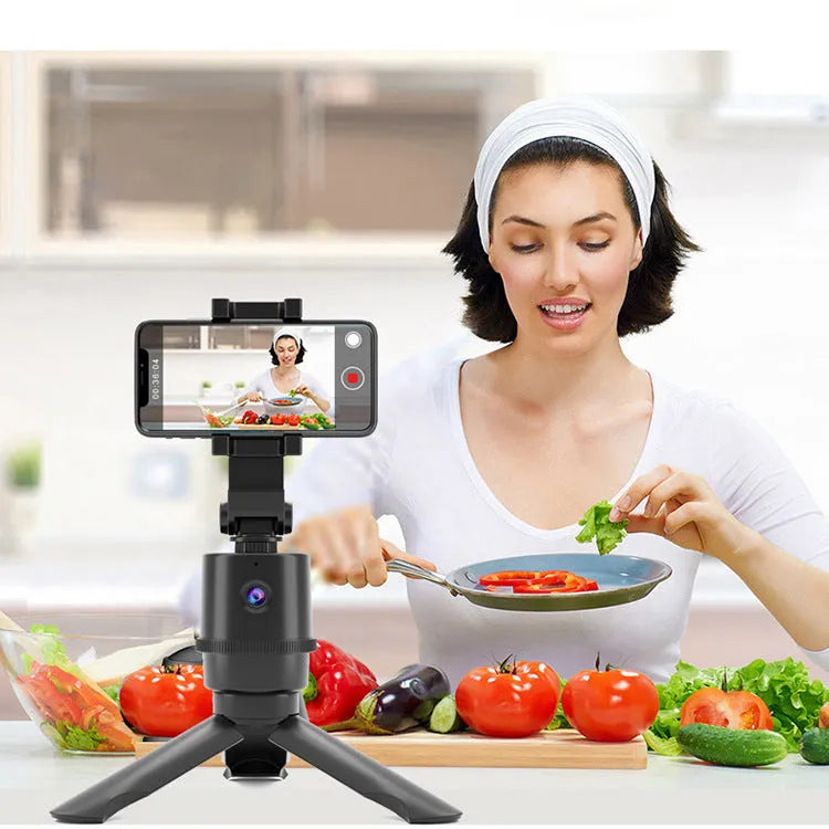 360-degree intelligent tracking pan tilt bracket holding a smartphone for automatic filming