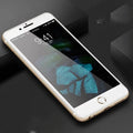 Three-piece pack of full screen tempered glass screen protectors for iPhone 6, 7, and 8 models on a white background.