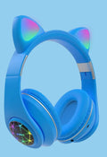 Colourful wireless Bluetooth headset with decorative cat ears on a headband.