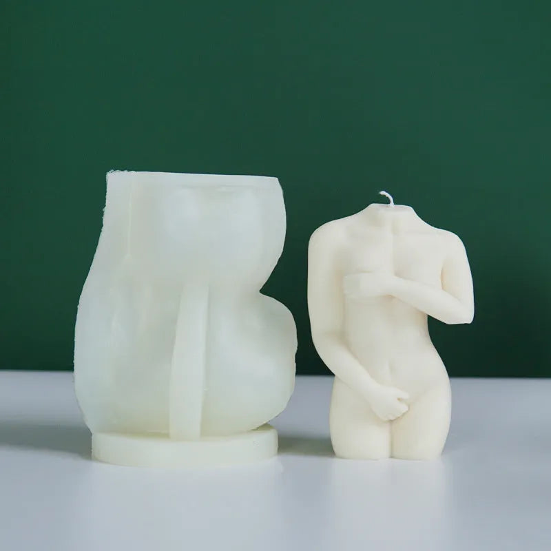 Shy Female Body Candle Silicone Mold in three size options with detailed female figure design