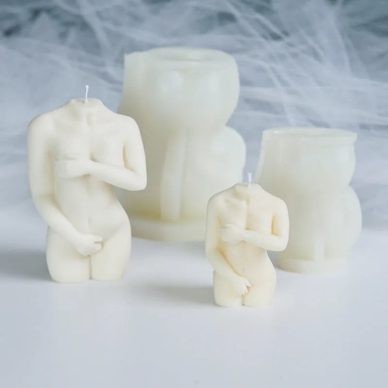Shy Female Body Candle Silicone Mold in three size options with detailed female figure design