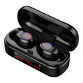 Wireless Bluetooth TWS earbuds with LED button display and three different ear cap sizes