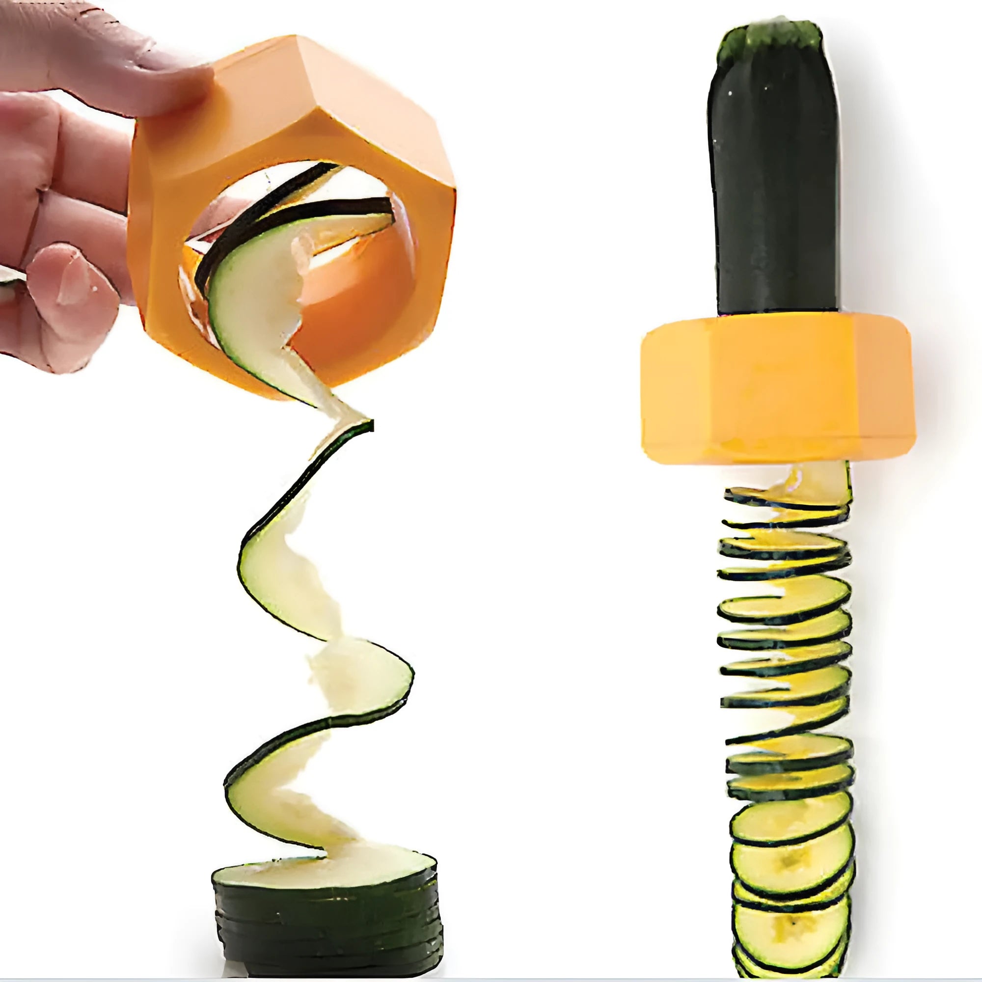 Yellow and green spiral vegetable cutter kitchen tool with food-grade ABS plastic construction